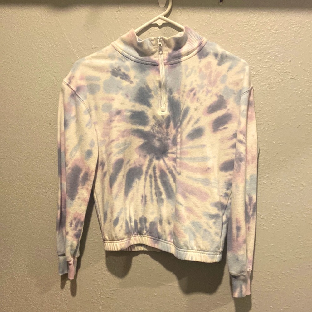 Cropped tie die purple/blue/white sweater half zip
